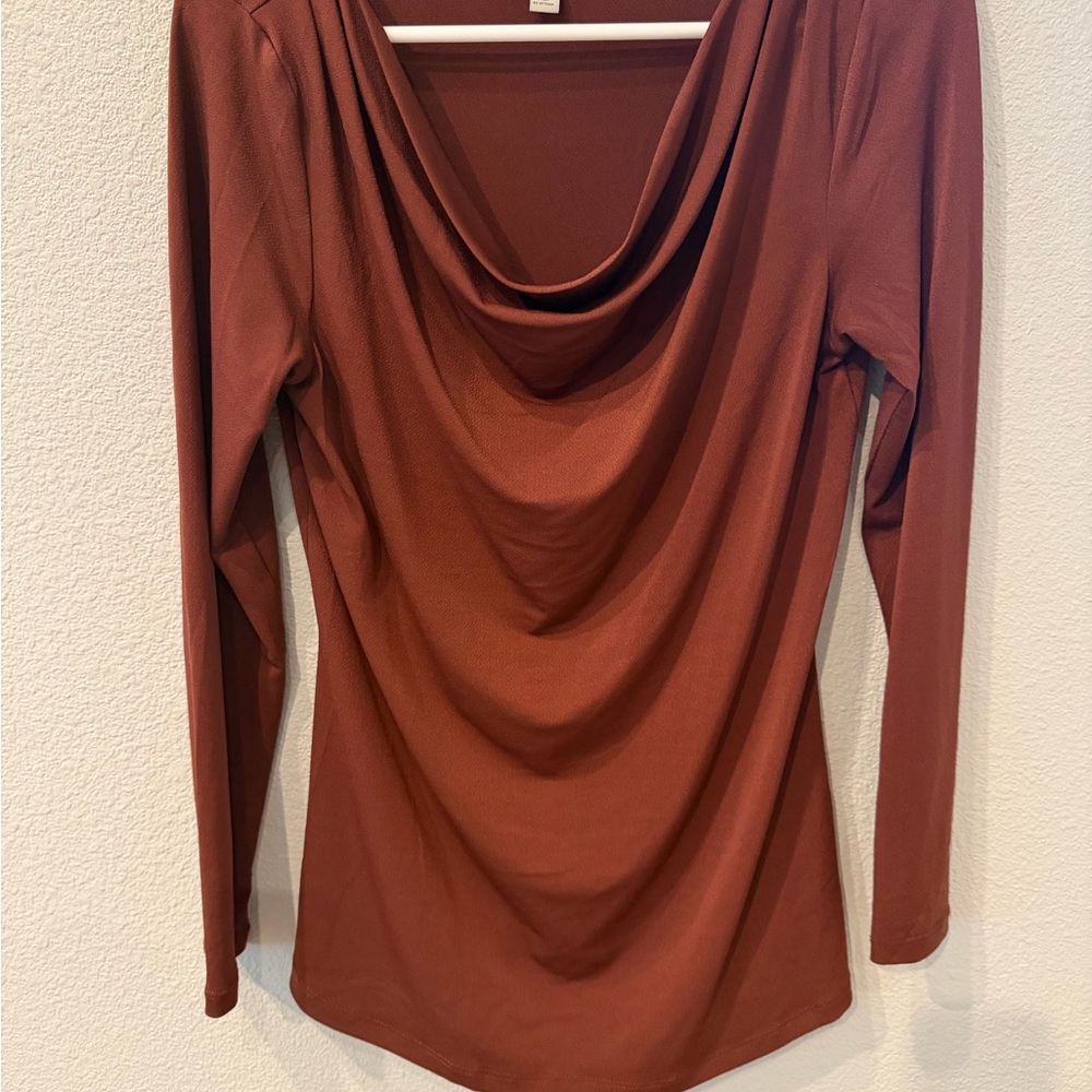 Nordstrom Rust Drape-Neck Long Sleeve Top